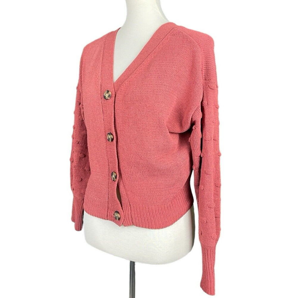 Moon & Madison Cardigan Sweater Size M V-Neck Mauve Pink Textured Button Down